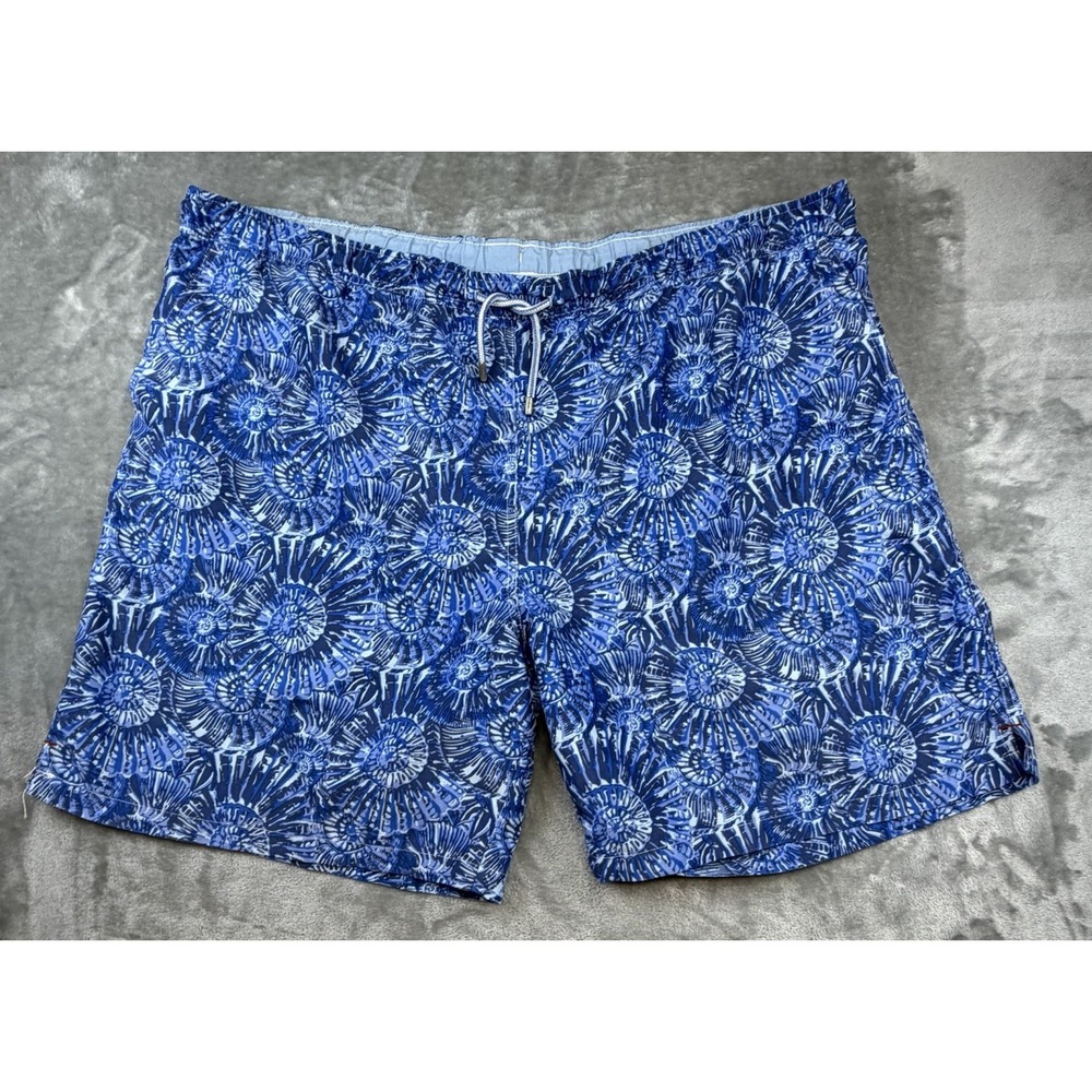Peter Millar Shell Print Men's XL Swim Shorts Blue Drawstring Waist‎ Pockets